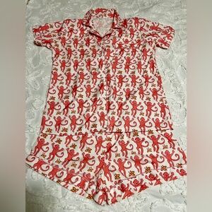 Red Monkey Print Pajama Set -